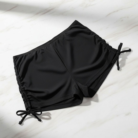 New XLarge Black Adjustable Swim Shorts Bottoms Bikini Mid-Rise Booty Drawstring - Picture 3 of 6